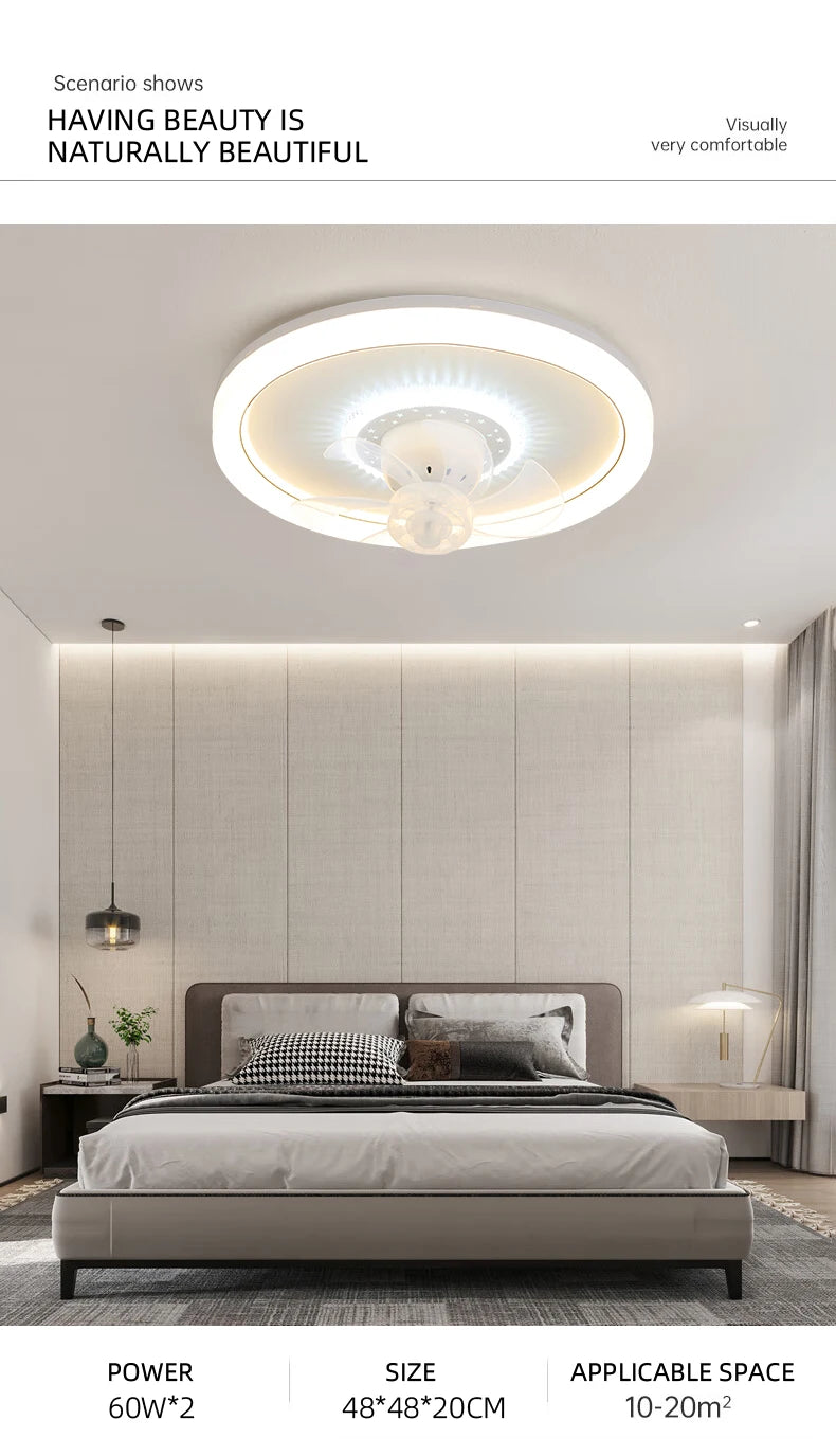 120W LED Ceiling Light Ceiling Fan  Modern Simple Home Bedroom Remote Control Dimmable Fan Light