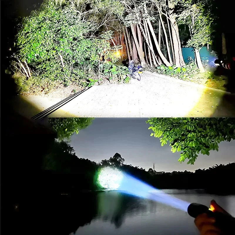 100000LM LED Handheld Flashlight Ultra-Bright Torch 2000mAh Rechargeable Battery Powerful Flash Light Zoomable Tactical Lantern