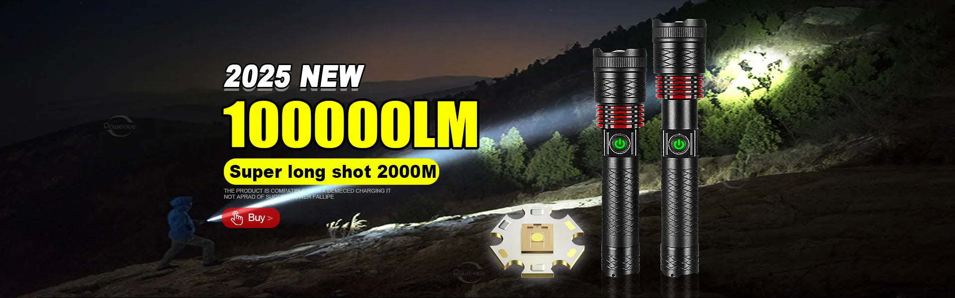 100000LM LED Handheld Flashlight Ultra-Bright Torch 2000mAh Rechargeable Battery Powerful Flash Light Zoomable Tactical Lantern