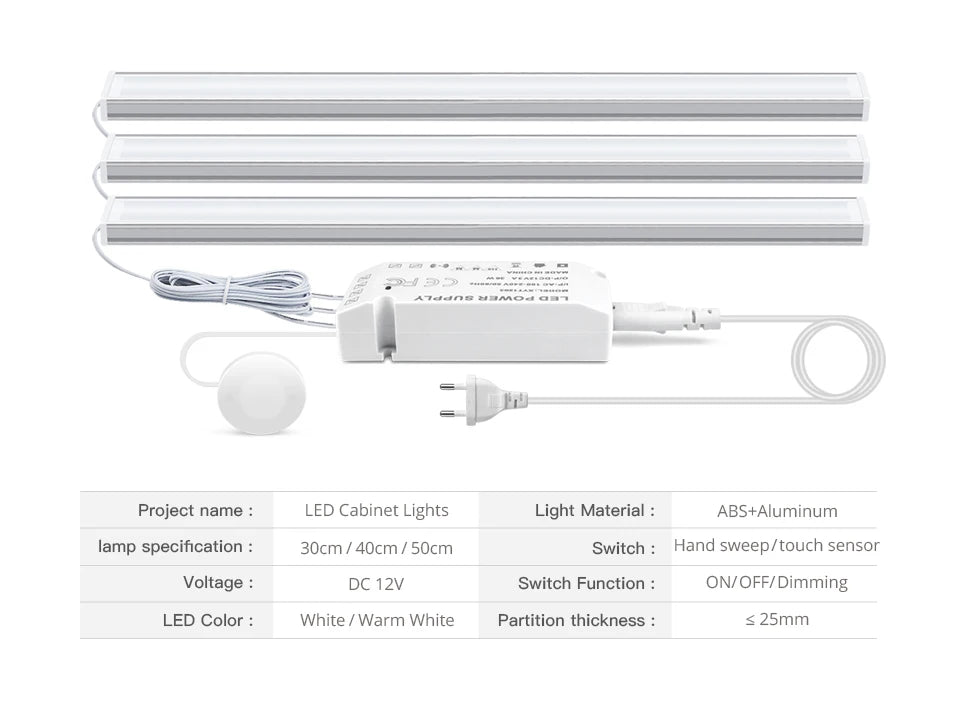 1-6Pcs Kitchen LED Under Cabinet Light Penetrable Wood Hand Scan Motion Sensor Touch Switch Dimmable Bathroom Bar Night Lamp