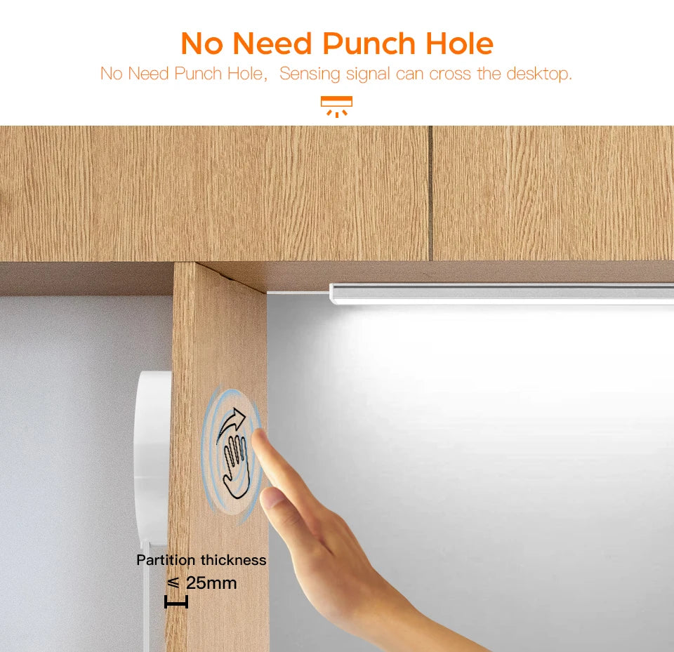 1-6Pcs Kitchen LED Under Cabinet Light Penetrable Wood Hand Scan Motion Sensor Touch Switch Dimmable Bathroom Bar Night Lamp