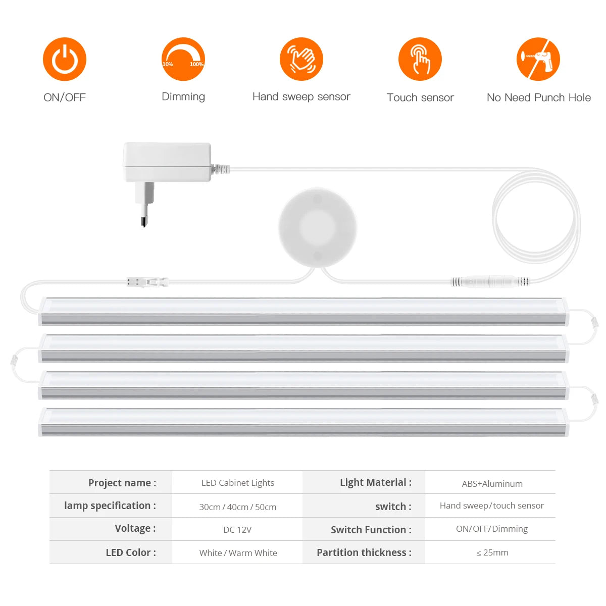 1-6Pcs Kitchen LED Under Cabinet Light Penetrable Wood Hand Scan Motion Sensor Touch Switch Dimmable Bathroom Bar Night Lamp
