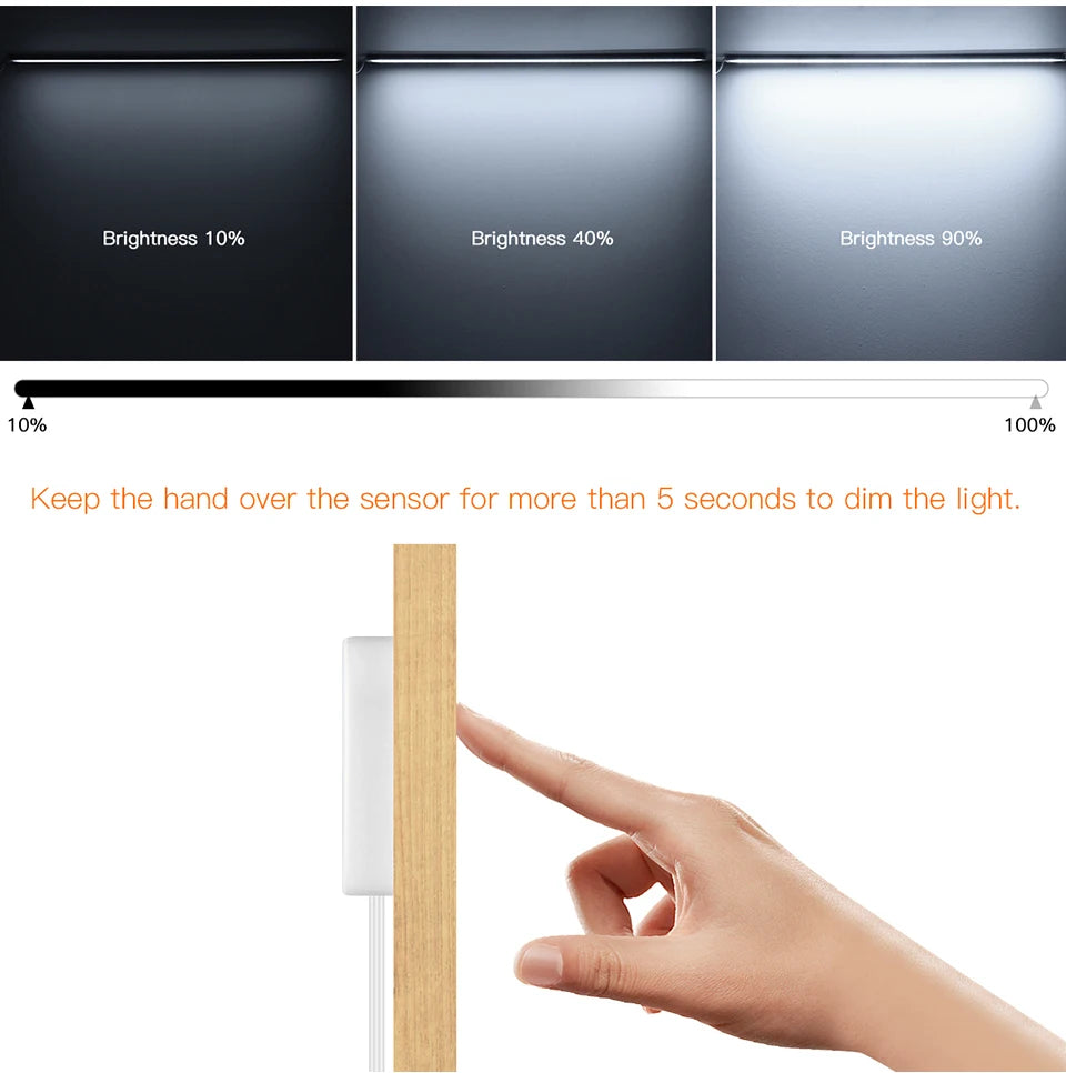 1-6Pcs Kitchen LED Under Cabinet Light Penetrable Wood Hand Scan Motion Sensor Touch Switch Dimmable Bathroom Bar Night Lamp