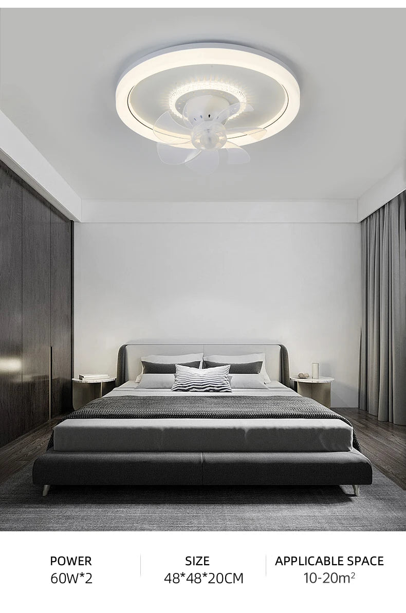 120W LED Ceiling Light Ceiling Fan  Modern Simple Home Bedroom Remote Control Dimmable Fan Light