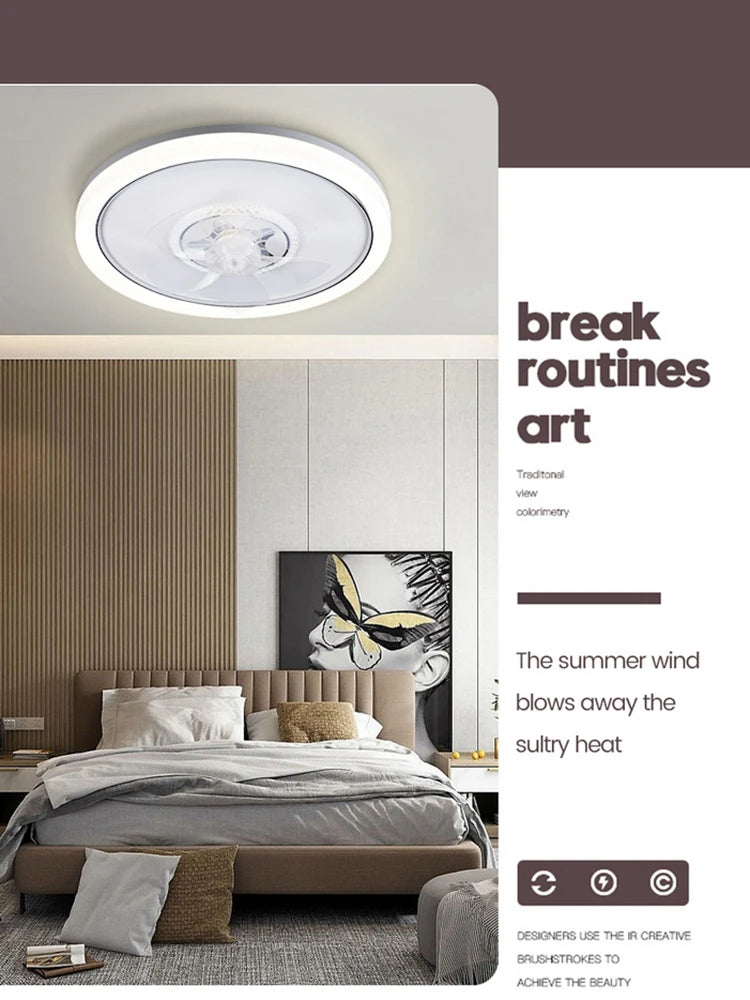 120W LED Ceiling Light Ceiling Fan  Modern Simple Home Bedroom Remote Control Dimmable Fan Light