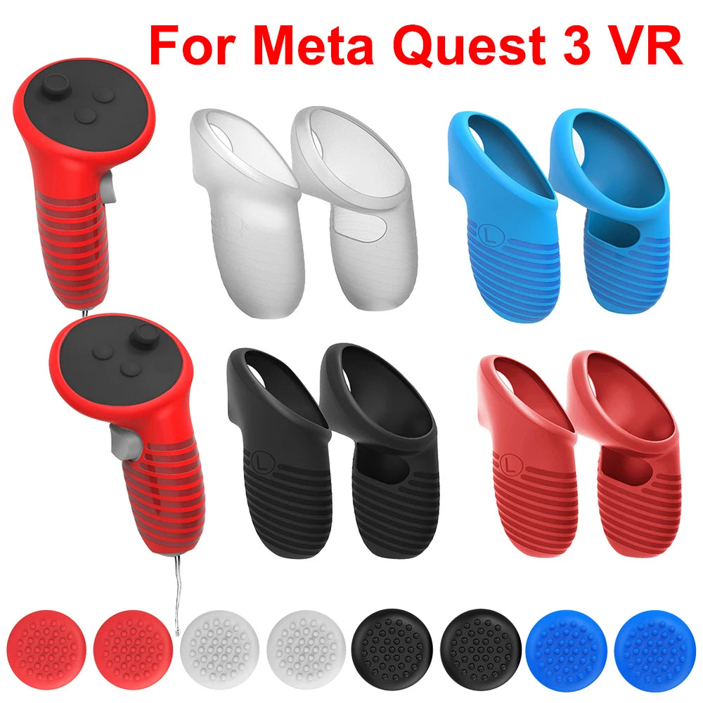 1 Pair Silicone Controller Grips Cover Anti-Fall Joystick Covers Non-Slip with Adjustable Strap for Meta Quest 3 VR Accessories