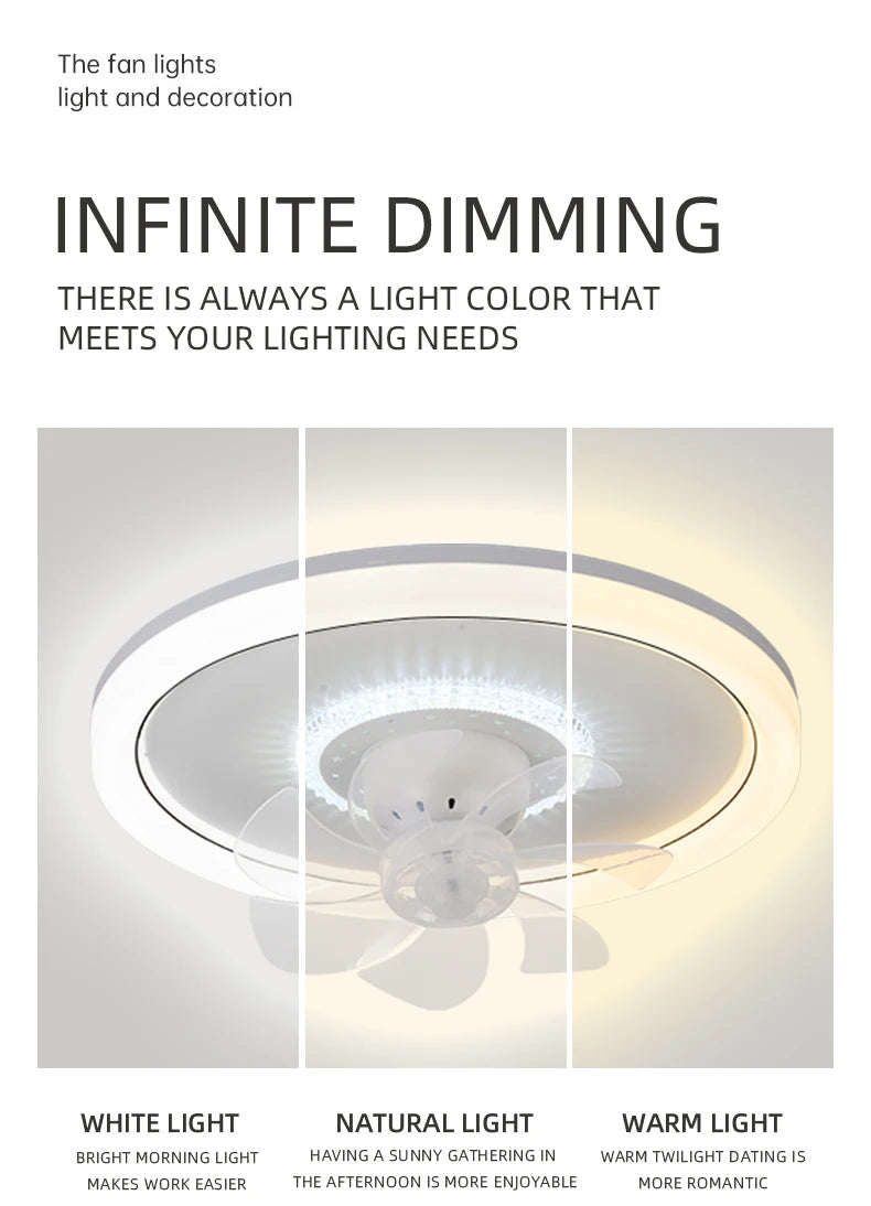 120W LED Ceiling Light Ceiling Fan  Modern Simple Home Bedroom Remote Control Dimmable Fan Light