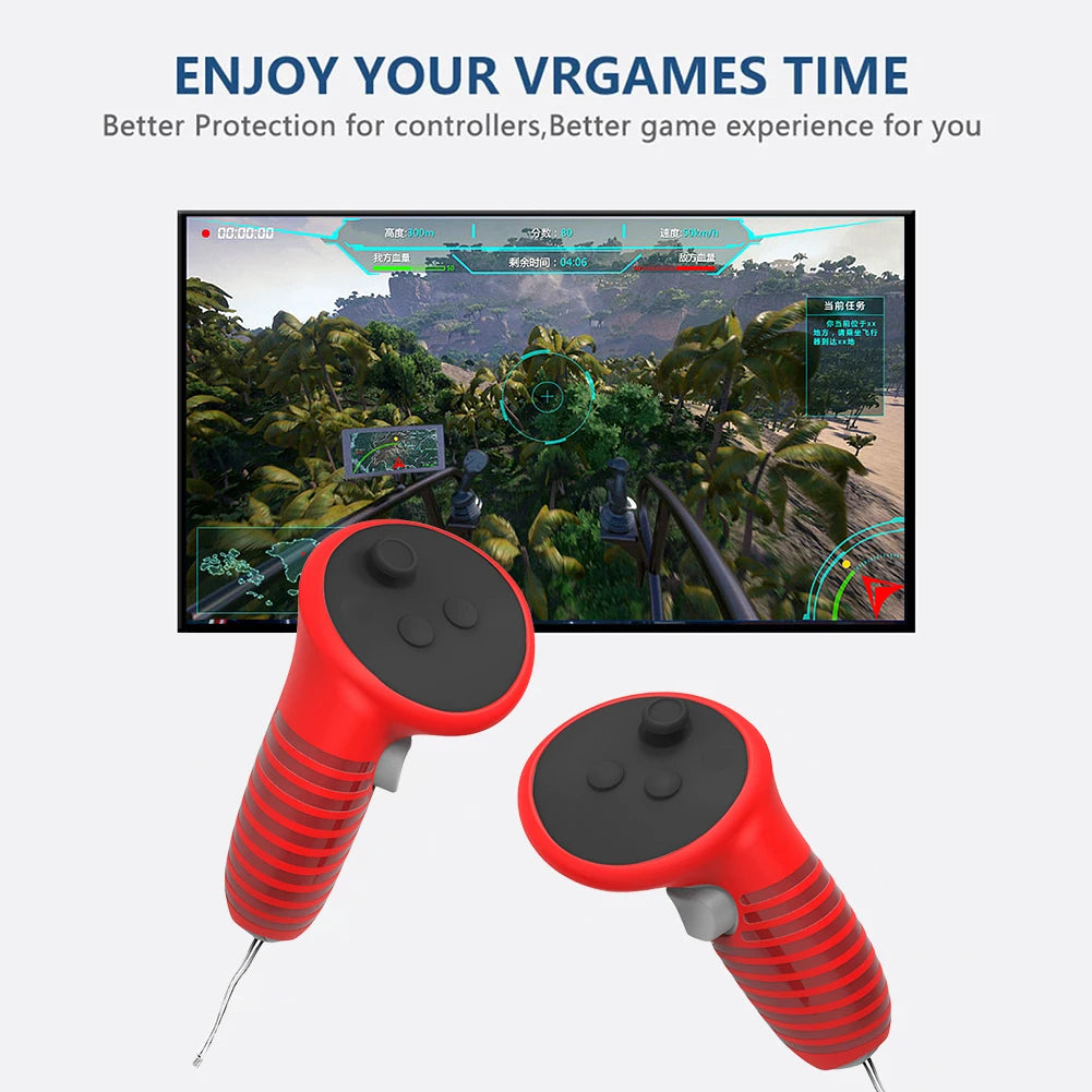 1 Pair Silicone Controller Grips Cover Anti-Fall Joystick Covers Non-Slip with Adjustable Strap for Meta Quest 3 VR Accessories