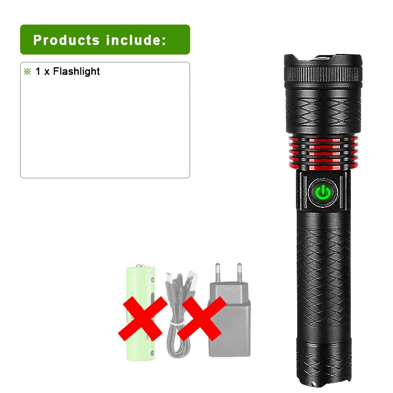 100000LM LED Handheld Flashlight Ultra-Bright Torch 2000mAh Rechargeable Battery Powerful Flash Light Zoomable Tactical Lantern