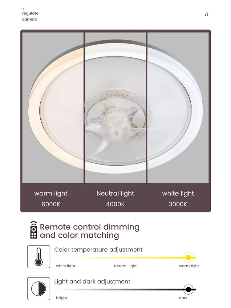 120W LED Ceiling Light Ceiling Fan  Modern Simple Home Bedroom Remote Control Dimmable Fan Light