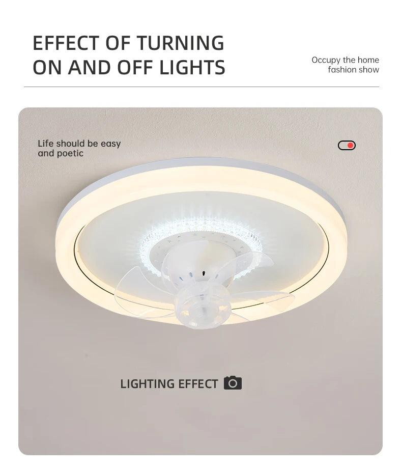 120W LED Ceiling Light Ceiling Fan  Modern Simple Home Bedroom Remote Control Dimmable Fan Light