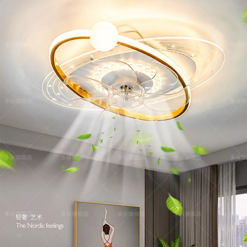 120W LED Ceiling Light Ceiling Fan  Modern Simple Home Bedroom Remote Control Dimmable Fan Light
