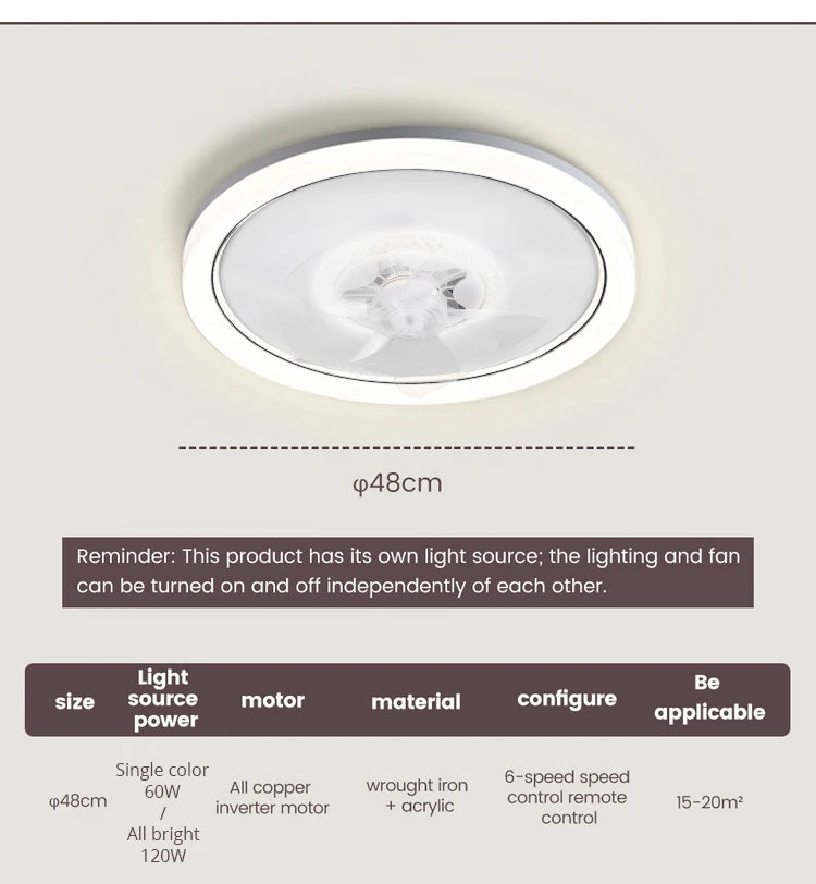 120W LED Ceiling Light Ceiling Fan  Modern Simple Home Bedroom Remote Control Dimmable Fan Light