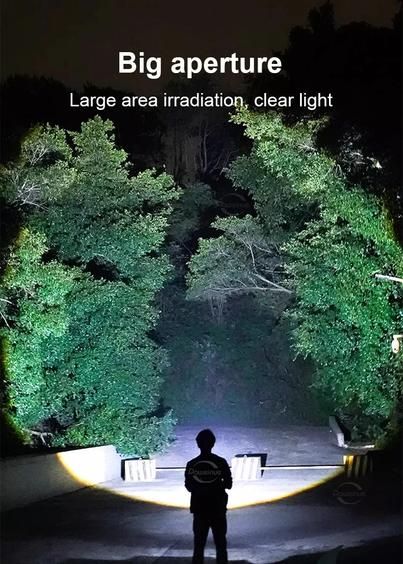 100000LM LED Handheld Flashlight Ultra-Bright Torch 2000mAh Rechargeable Battery Powerful Flash Light Zoomable Tactical Lantern