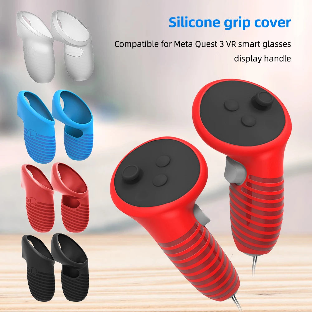 1 Pair Silicone Controller Grips Cover Anti-Fall Joystick Covers Non-Slip with Adjustable Strap for Meta Quest 3 VR Accessories