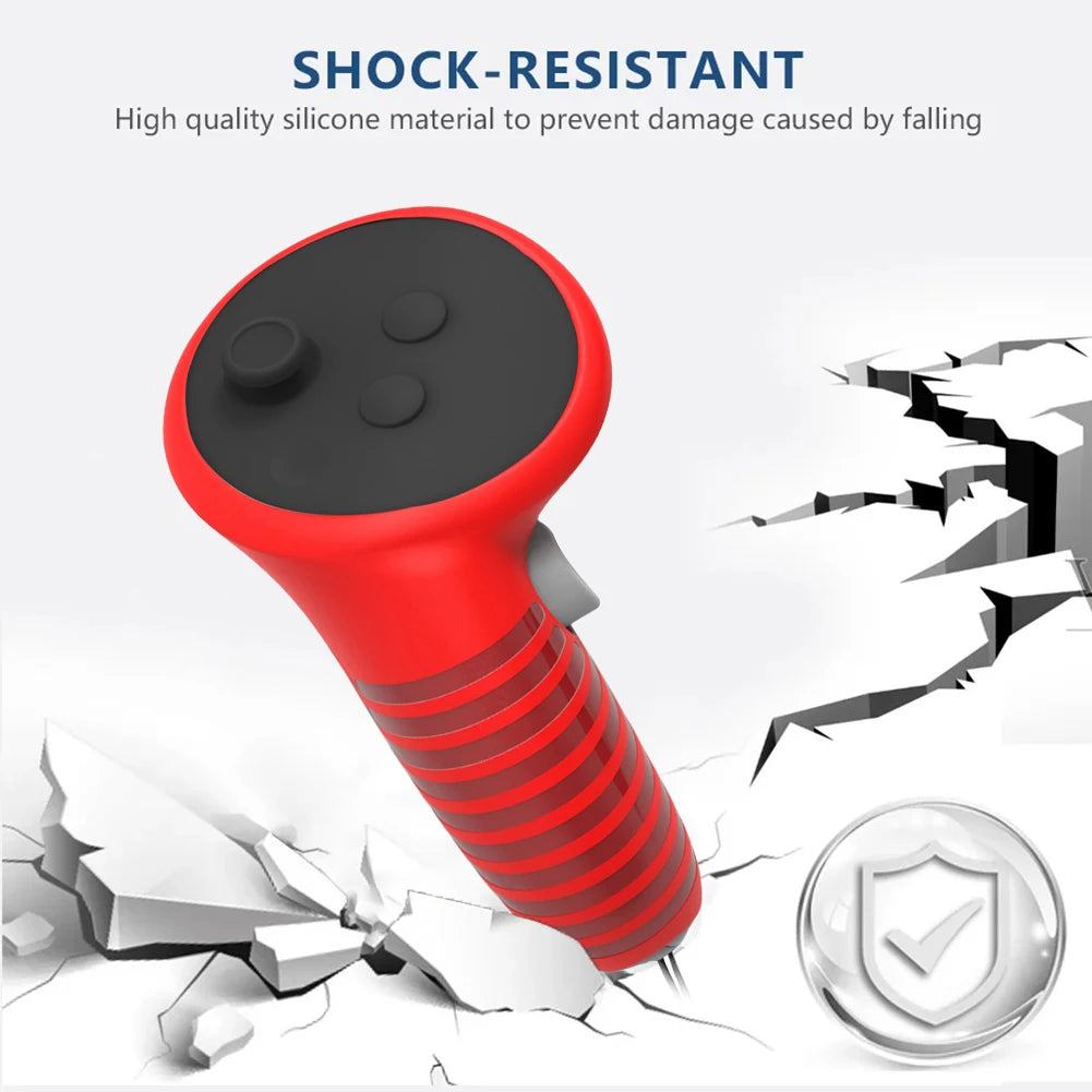 1 Pair Silicone Controller Grips Cover Anti-Fall Joystick Covers Non-Slip with Adjustable Strap for Meta Quest 3 VR Accessories