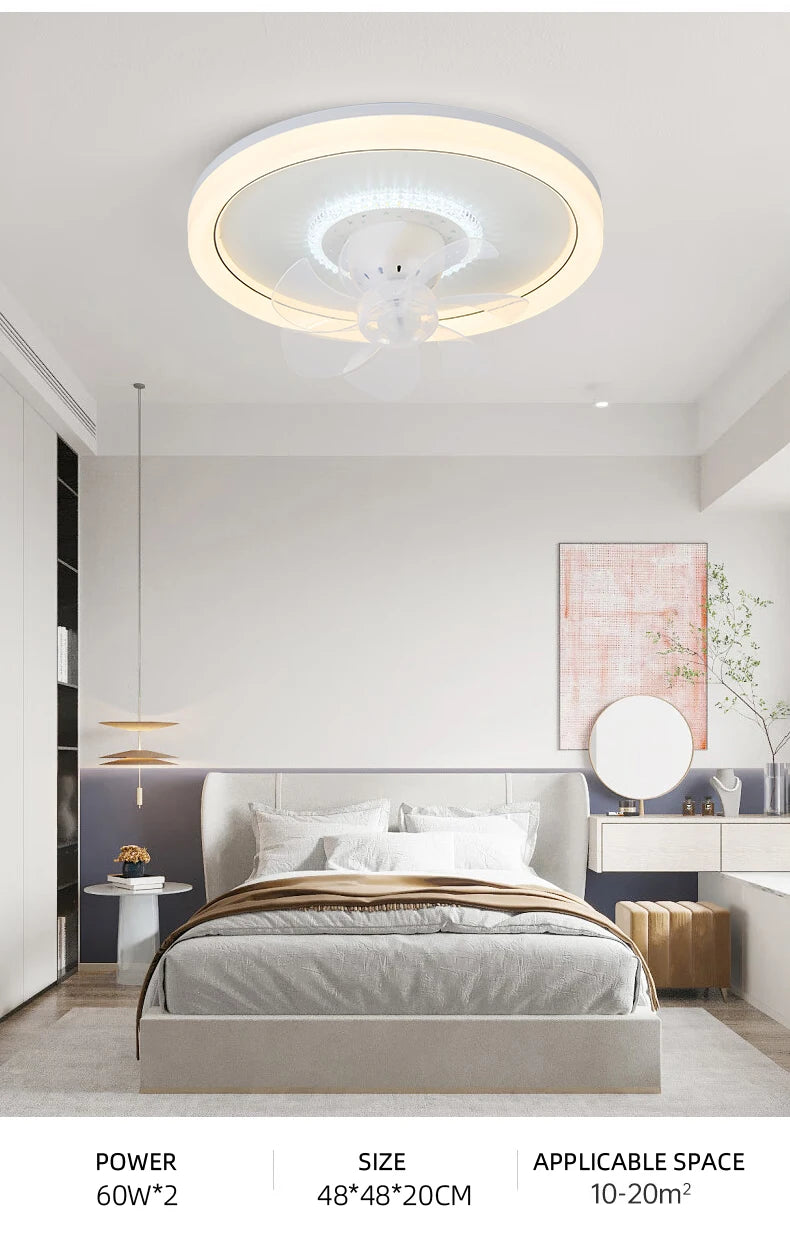 120W LED Ceiling Light Ceiling Fan  Modern Simple Home Bedroom Remote Control Dimmable Fan Light