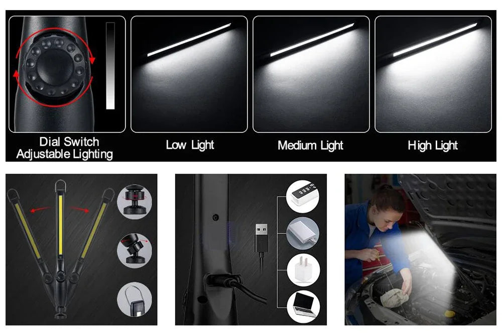 1-10pcs COB LED Flashlight Magnetic Work Light USB Rechargeable Torch Portable Lantern Inspection Light Camping Car Repair Lamp