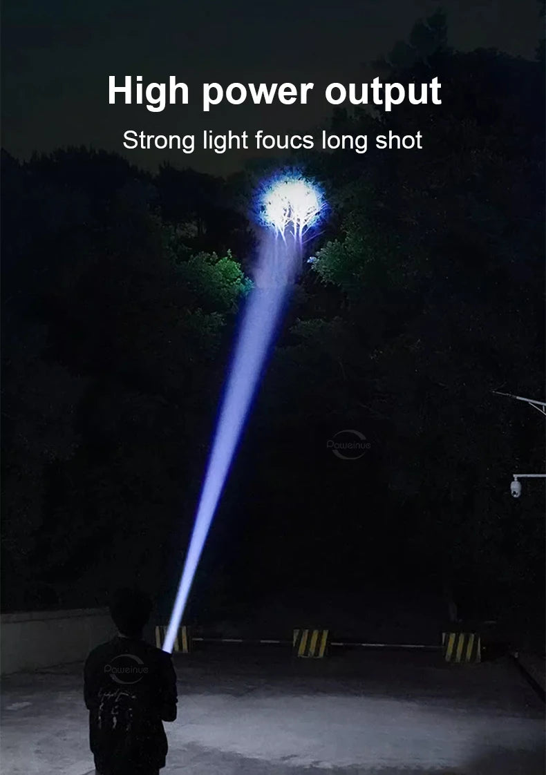 100000LM LED Handheld Flashlight Ultra-Bright Torch 2000mAh Rechargeable Battery Powerful Flash Light Zoomable Tactical Lantern
